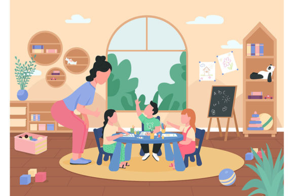 Capturing Childhood Creativity: Art Class in Kindergarten Illustration