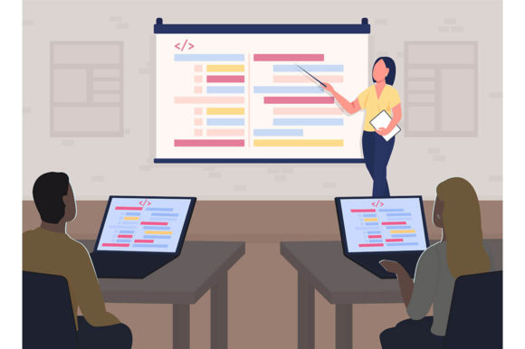 Coding Class Charm: Programming Course Flat Illustration